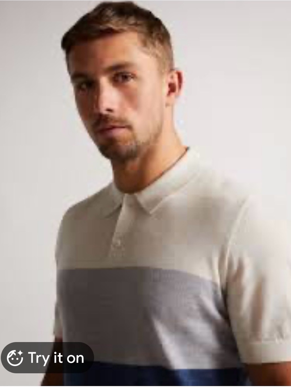 Ted Baker Men's Colorblock Wool Polo Shirt in Cream, Gray & Navy Size 4